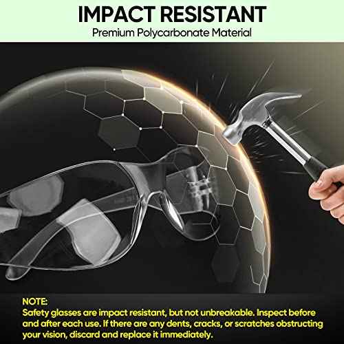TICONN Clear Safety Glasses for Men, Safety Goggles with Scratch Impact Resistant Meets ANSI Z87.1 Standard