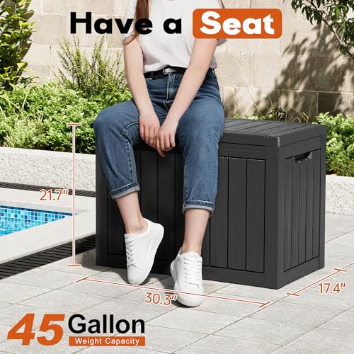 NBYSGO Waterproof Outdoor Storage Box 45 Gal Black Striped Resin Patio Bin