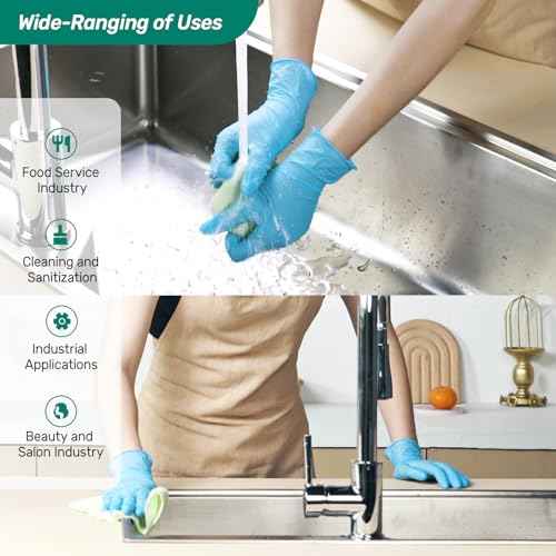 Kebada Nitrile Gloves D1, Nitrile Disposable Gloves for Cleaning, Food Prep, Industrial Grade, Non-Sterile, Food Safe, Powder & Latex Free, Touchscreen, Blue, 100 Count, Medium (Made in Vietnam)