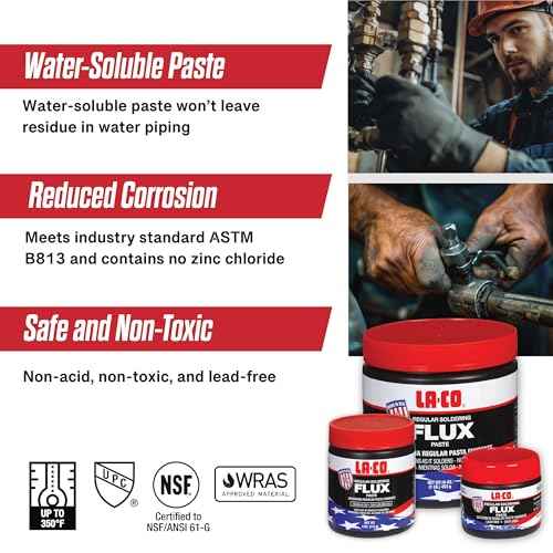 LA-CO 22194 -Water Soluble, All Weather Copper Flux Paste for Soldering, Brush in Cap, Developed for Plumbing, 4 oz, Made in USA