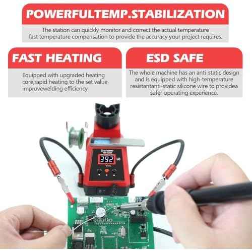60W Digital Display Soldering Iron Station with 2 Helping Hands, ¡ÆC/¨¬F Conversion, Auto Sleep & Calibration Support