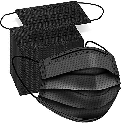 ZTANPS 100 PCS Black Disposable Face Masks - 3 Ply Breathable Protection, Adjustable Nose Wire, Comfortable for Daily Use