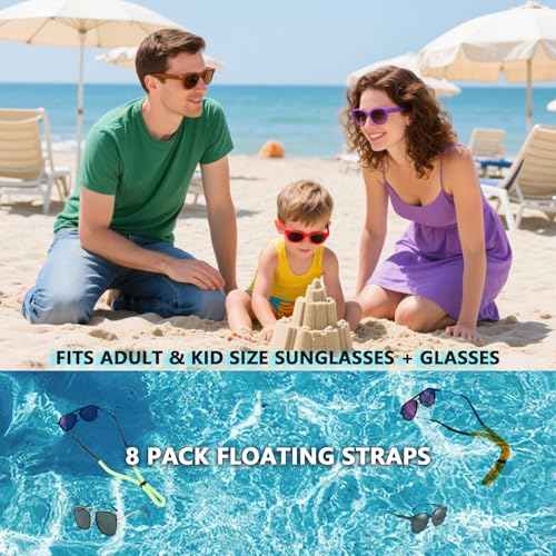 8 Pcs Floating Sunglasses Straps Buoyant Glasses Retainer for Water, Universal Adjustable Floatable Eyewear Lanyard for Boating Kayaking Fishing Paddleboarding Beach Lake Pool