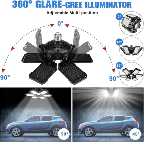 Aoretic 6+1 Panel LED Garage Light 180W 18000LM 6500K, 2 Pack
