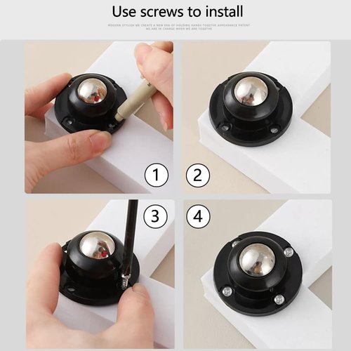 Dear Self Adhesive Caster Wheels for Furniture, Storage Box, Trash Can - Stainless Steel Universal Pulley 360 Degree Rotating Swivel Wheels - 1 Inch Low Profile - Black - 4 Pack