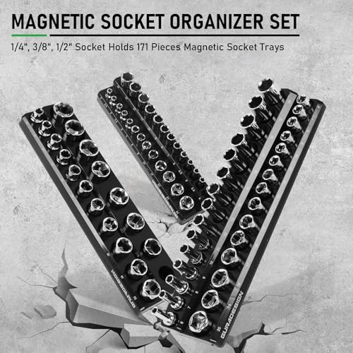 8PCS Magnetic Socket Organizer Set, Magnetic Socket Holder, 1/4", 3/8", 1/2" Metric & SAE Magnetic Socket Tools Trays.