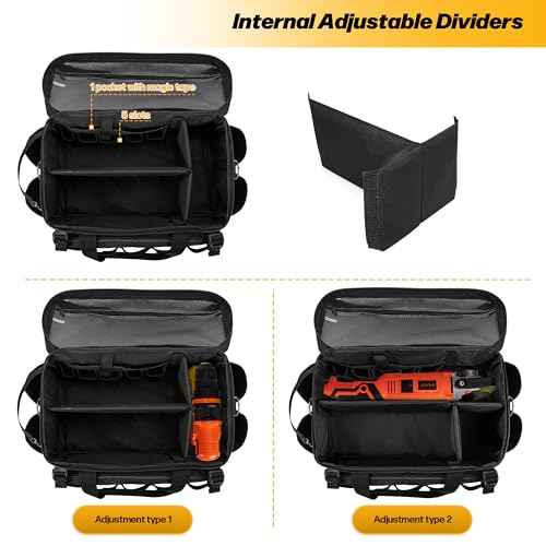 17-Inch Tool Bag with 3 Tool Pouches, Tool Storage Organizer for Men with Anti-friction and Padded Bottom, Tactical Range Bag, Multi-functional Work Bag for Repairman, Electrician, Carpenter