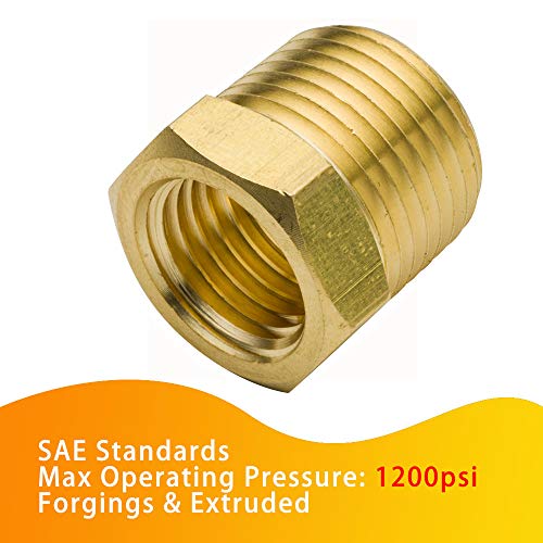 Legines Brass Pipe Fitting Hex Bushing 1/2" NPT Male to 3/8" NPT Female Adapter - Pack of 2