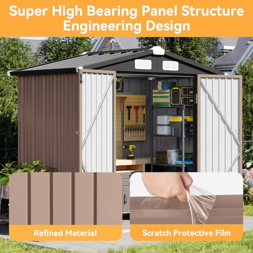 Aoxun 6x4 FT Outdoor Storage Shed - Brown Garden Metal Storage Building