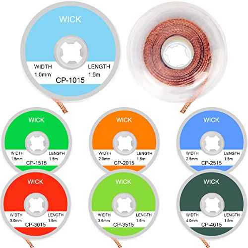 Desoldering Solder Wick Braid Wire Electrical Braided Desoldering Wicks Soldering Tin Remover Wire Solder Remover Tool 7 Pcs, for PCB Circuit Board Soldering, 1.5 Meter Length