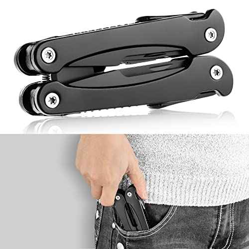 14 IN 1 Multitool Pliers with Pocket Clip, Portable Multi Tool, Pocket Knife Camping Multitool, Needle Nose Pliers with Replaceable Wire Cutters, Screwdrivers, Saw - Gifts for Men, Dad, Husband