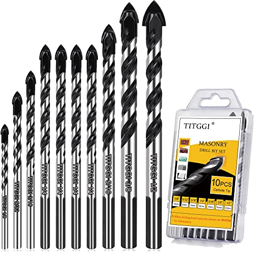 TITGGI 10-Piece Masonry Drill Bit Set - 7 Sizes for Concrete, Tile, Brick, and More