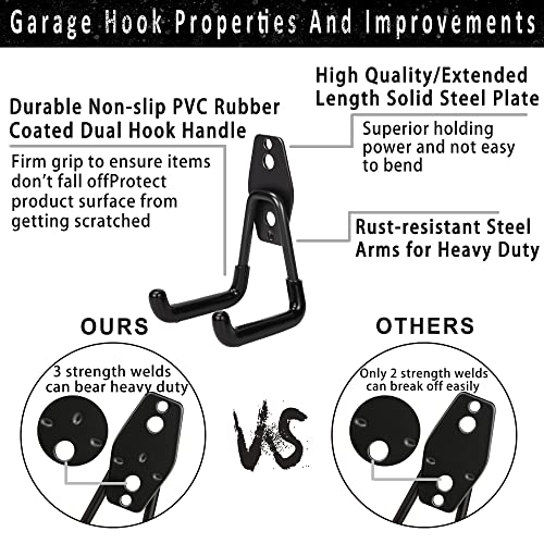 Steel Garage Storage Hooks - 16 Pack Anti-Slip Coating, Heavy Duty Wall Mount Hooks for Hanging Bike, Ladder, Garden Tools