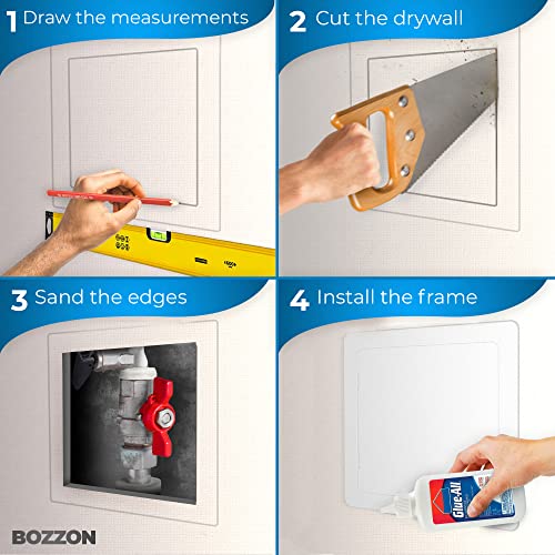 BOZZON 12 x 12 Inch Wall Access Panel for Drywall - Heavy Duty Plastic Cover - White, Model 1