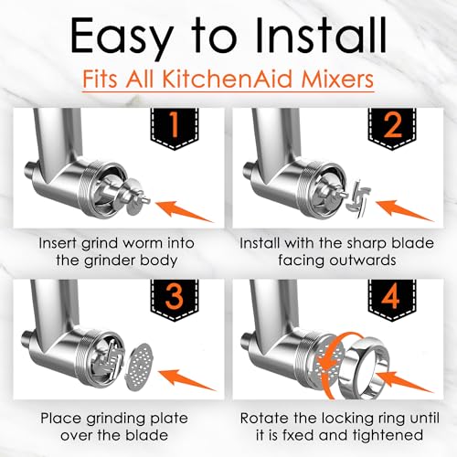 FOKIEE Metal Meat Grinder Attachment for KitchenAid Stand Mixers in Silver White