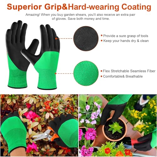 Wevove 3 Pack Garden Pruning Shears with Stainless Steel Blades & Gardening Gloves - Handheld Set for Trimming & pruning