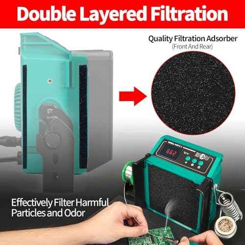 YIHUA 948DQ-II Soldering Fume Extractor 2-IN-1 60W Adjustable Temperature Control Solder Iron Station Smoke Absorber Remover Fan With 1 Solder Wire, 8 Filters And 3 Soldering Tips