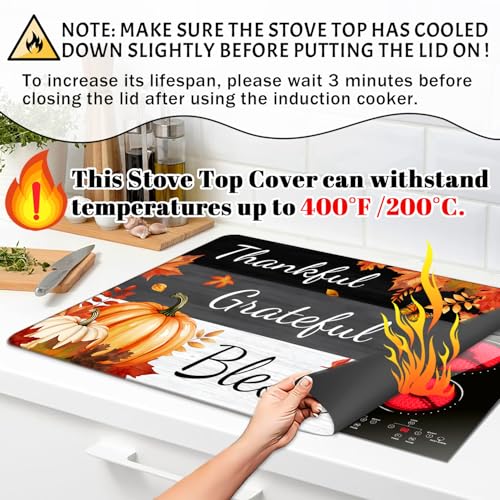 ENCHAN 28x20 Inch Glass Top Stove Cover - Heat-Resistant, Black & Yellow Fall Leaves