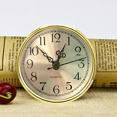 HILLHOME Mini Round Quartz Clock - 3.5 Inch Gold Dial with Bezel, Arabic Numerals, Fits 3-inch Hole, Gold