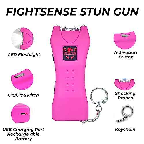 FIGHTSENSE Super Heavy Duty Keychain Stun Gun with Flashlight for Men and Women self Defense Device, Rechargeable Stun Gun, Nylon Holsters