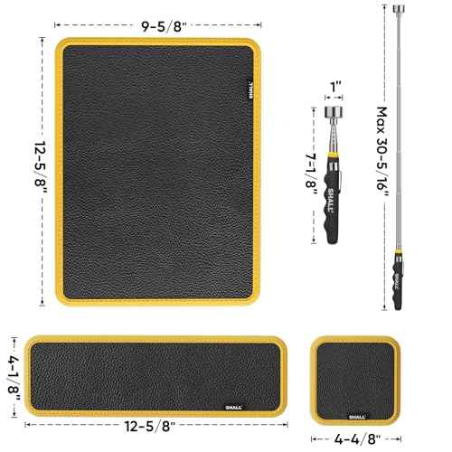 SHALL 3-Piece Magnetic Tool Parts Mat and Telescoping Magnetic Pickup Tool, Flexible Magnetic Tool Holder Pad W/ 83 Built-In-Magnets & 25LBS Pull Force Extendable Magnet for Mechanic Wrench Screw Bolt