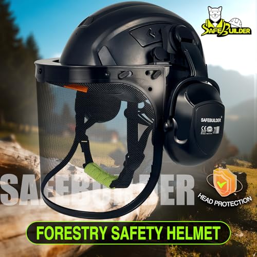 CR99 Forestry Safety Helmet Class C Hard Hats 3 In1 Chainsaw Arborist Helmet with Mesh Face Shield Ear Muffs Hearing Protection ANSI Z89.1