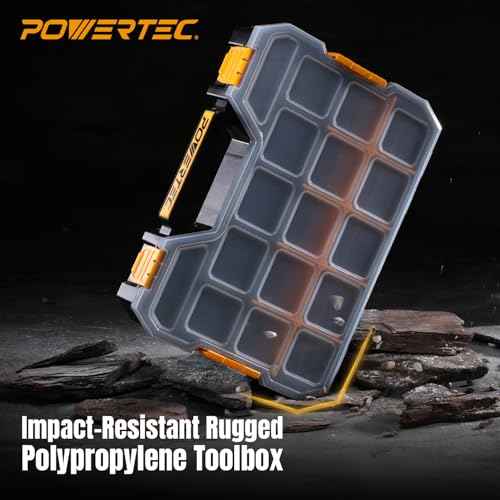 POWERTEC Stackable Tool Box Organizer with Removable Dividers - 17 Compartments, Interlocking, Portable Design, 2-Pack (72118-P2)