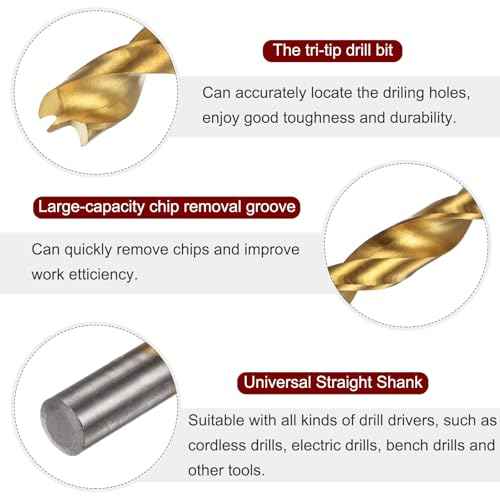 HARFINGTON Brad Point Drill Bit 10mm(25/64") Dia Straight Round Shank Drill Metric Brad Point Spiral Twist Drill Bits for Carpenter Woodworking Plastic Rubber, Golden