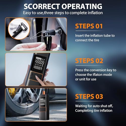 Hieha Cordless Tire Inflator Portable Air Compressor 180 PSI with Auto Shut-Off