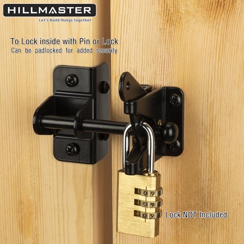 HILLMASTER Black Self-Locking Gate Latch for Wooden Fence & Gate, Heavy Duty Outdoor Hardware