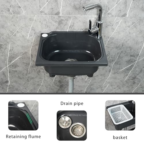 Shawoo Gray Single Bowl Utility Sink 15.1 x 11.2 Inch Wall-Mount Kitchen Laundry RV
