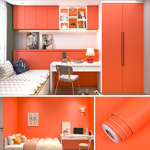 Bright Orange Wallpaper 88" X 16" Orange Contact Paper Peel and Stick Wallpaper Self-Adhesive Wall Paper Renter Friendly Wall Sticker Decoration for Girls Bedroom Bathroom Kids Room Walls