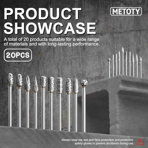 20-Piece Carbide Burr Bits Set - 1/8'' Shank for Dremel, Milwaukee | Metal, Wood, Stone Grinding & Carving | Rotary Tool Accessories