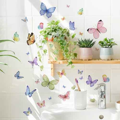 Butterfly Wall Decals Peel and Stick Colorful Butterfly Wall Stickers for Girls Bedroom, Removable DIY Pink Purple Blue Yellow Butterflies Wall Decals for Kids Baby Nursery Wall Decor