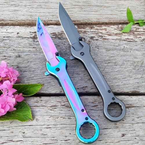Pocket Knife, Unique Utility Pocket Folding Knife with 14mm and 19mm wrenchs, Titanium plated Great Gift EDC Knife For Daily Work Outdoor Camping (Grey)
