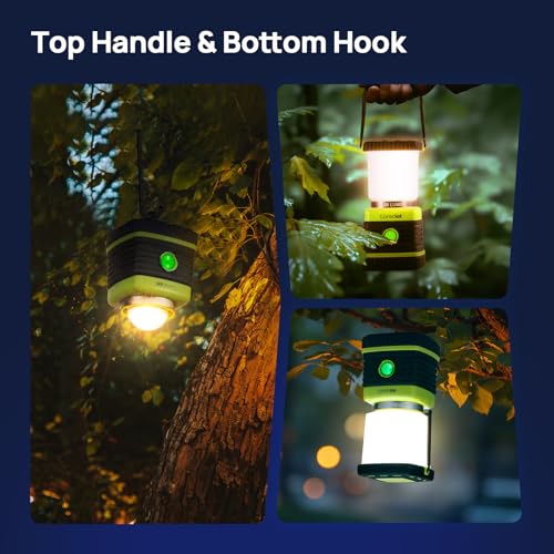 Consciot 1000LM LED Camping Lantern 4 Light Modes Dimmable, 2 Pack Light Green