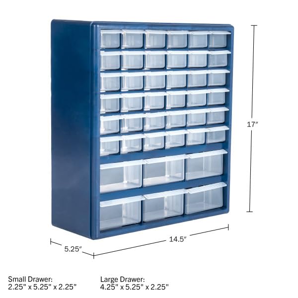 Stalwart Storage Drawers – 42 Compartment Desktop or Wall Mount Organizer (Variation: Storage Drawers) - Clear Polypropylene