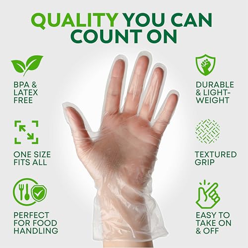 Keppi Medium Disposable Food Prep Gloves 600 Pack - Clear Polyethylene, Latex-Free, Powder-Free Kitchen Gloves for Cooking & Catering