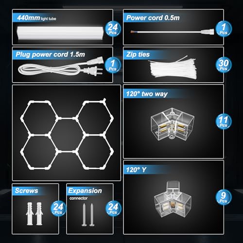 FERUERW 5 Hexagon LED Garage Light 6500K White, Energy-Saving 168W