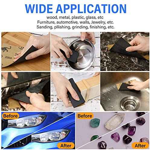 Abrasive Dry Wet Waterproof Sandpaper Sheets Assorted Grit of 400/600/ 800/1000/ 1200/1500 for Furniture, Hobbies and Home Improvement, 12 Sheets (9 x 11 Inch)