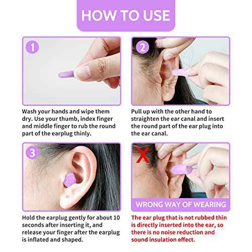 LYSIAN Ultra Soft Foam Earplugs Sleep - 38dB SNR Noise Cancelling Ear Plugs for Sleeping, Shooting, Snoring, Work Loud Sound Reduction- 60 Pairs Valued Pack,Purple