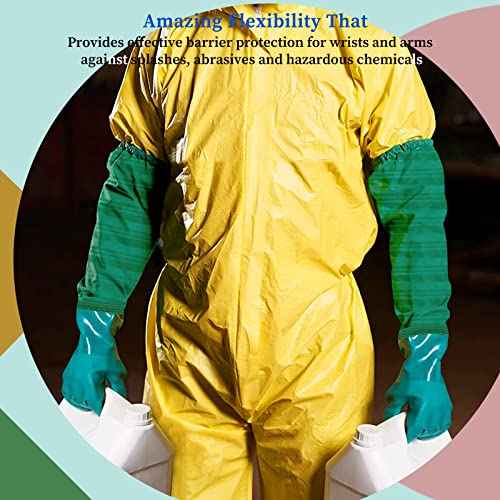 Eiito Extra-long 26" Rubber Pond Gloves, Chemical Resistant Gloves PVC Reusable,Heavy Duty Waterproof Cleaning Gloves with Cotton Liner,Anti-skid, Acid-alkali and Oil