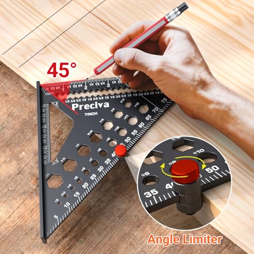 Preciva 7in Carpenter Rafter Square with Limiter, Aluminum 1/16" Scale MW16501S