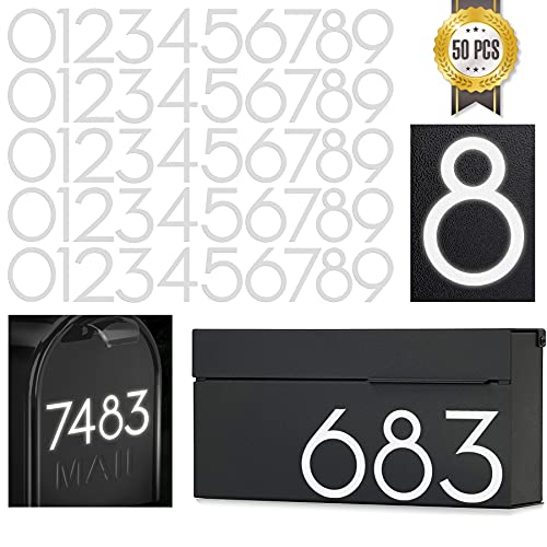 4 Inch Reflective Mailbox Numbers Stickers - 5 Sets of 0-9 for Outdoor Use