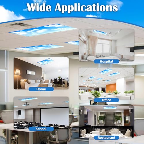 ANGSYLTH Fluorescent Light Covers 4x2 Feet Blue Skies & White Clouds Set for Ceiling Lighting