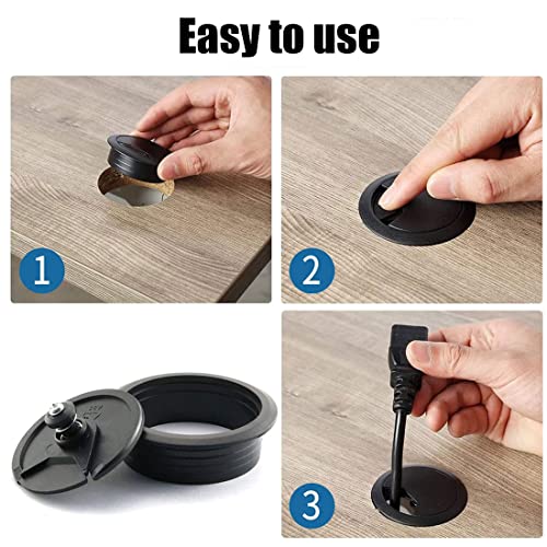TuTuYa 8Pcs 2 Inch Black Desk Grommet with Adjustable Cover and Hole Saw - Cable Management