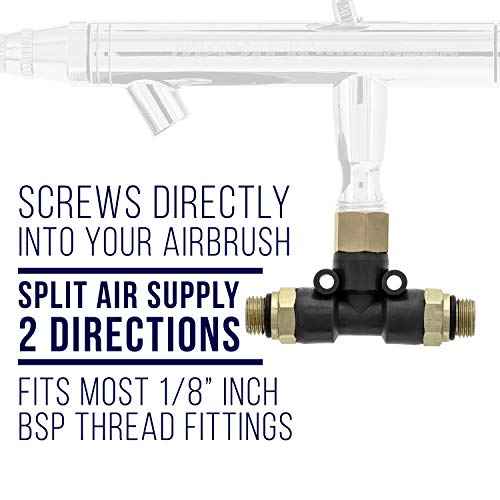 Master Airbrush 2-Way Air Hose Splitter Manifold - 1/8" BSP Fittings; 2 Male Air Outlets and 1 Female Air Inlet
