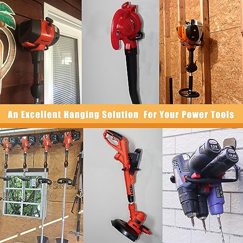 Juformin Black 4 Pack Garden Power Tool & Garage Wall Hooks - Heavy Duty Weedeater & Tool Storage Racks