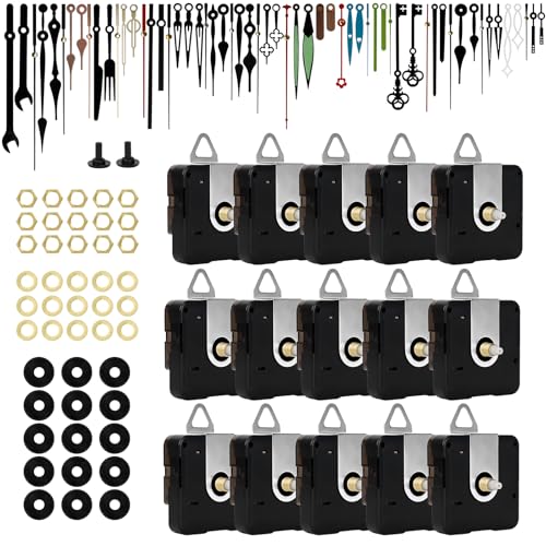 JINIOHEE 15 Pack Quartz Clock Mechanism Replacement Kit with 20 Hands, 9mm Thread Length