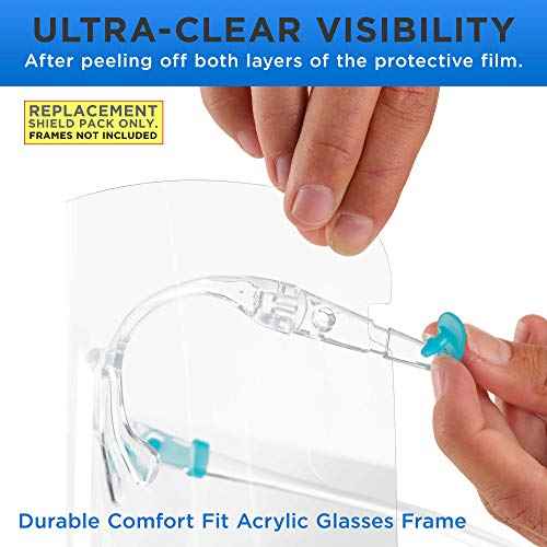 TCP Global Salon World Safety Replacement Face Shields Only (Pack of 10), Glasses Frames Not Included ? Fits Most Brands, Ultra Clear, Full Face, Protect Eyes Nose Mouth, Anti-Fog PET Plastic, Goggles